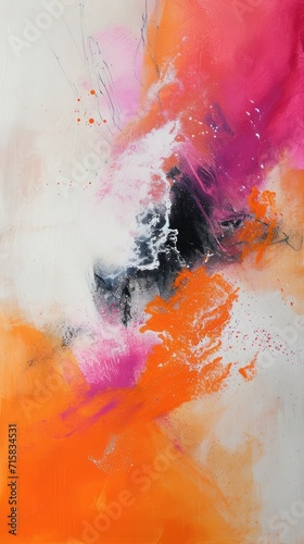 Vibrant Abstract Painting in Orange, Pink, and White