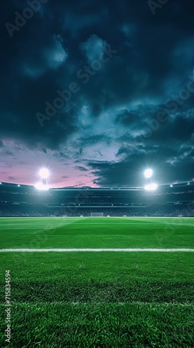 Nighttime Soccer Field With Lights Illuminated © FryArt Studio