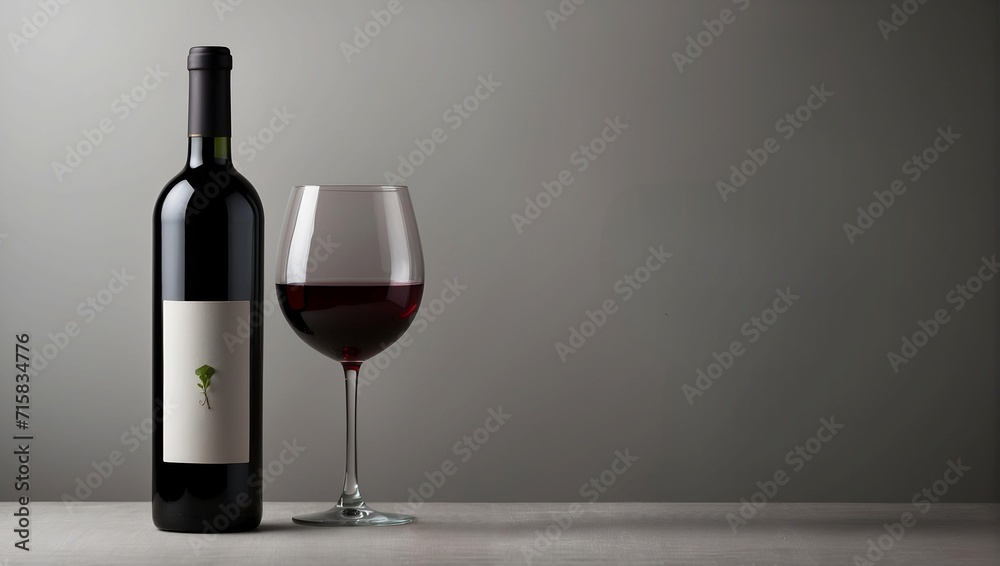 Wine bottle and glass in minimalist dark background Wine bottle and glass in minimalist dark background