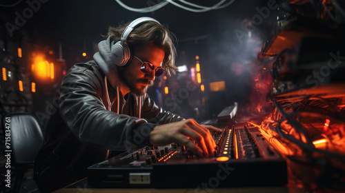 Dj mixing nightlife nightclub epic party colorful electronic house man