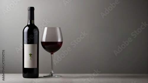 Wine bottle and glass in minimalist dark background