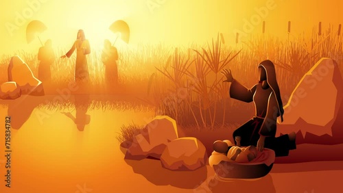 Biblical motion graphics series, Jochebed put Moses in the Nile, knowing that the Pharaohs daughter came to bathe there