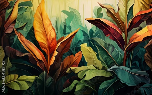 Wallpaper Mural tropical forest and banana leaves. Beautiful abstract tropical landscape painting Torontodigital.ca