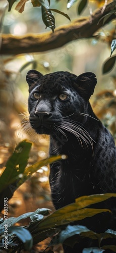 Black Leopard Standing in Forest
