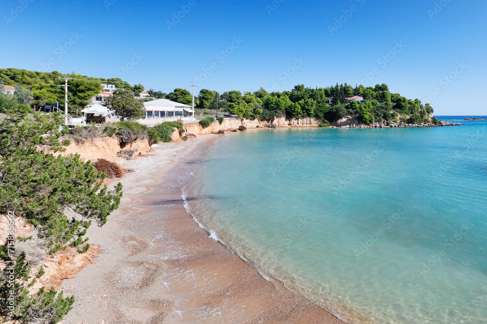 The Golden beach of Agios Emilianos cape of Argolida in Peloponnese, Greece