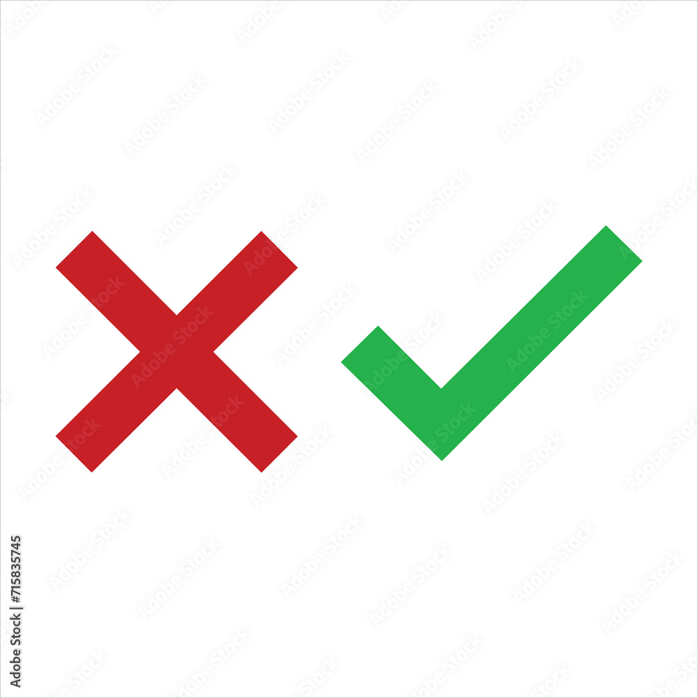 Checkmark icon set. Red and green check mark . Check marks vector icons in red and green isolated on white background . Check mark and cross in green and red. symbols YES and NO button for vote. Checkmark icon set. Red and green check mark . Check marks vector icons in red and green isolated on white background . Check mark and cross in green and red. symbols YES and NO button for vote.