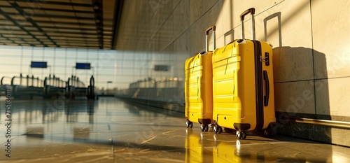 Suitcases neatly arranged in an airport  encapsulating the essence of travel.