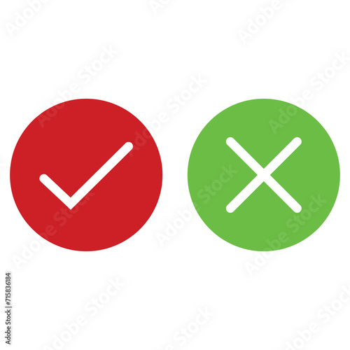 Checkmark icon set. Red and green check mark .Tick and cross sign. Green check mark and red X cross icon . AI 10