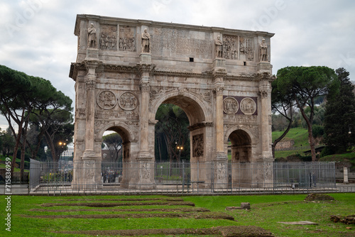Ancient Arch of Constantine Amidst Greenery, Rome