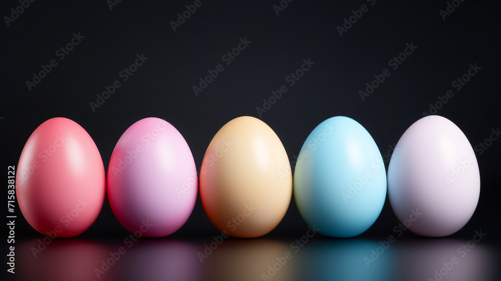 Six pastel colored easter eggs on a isolated black background Six pastel colored easter eggs on a isolated black background