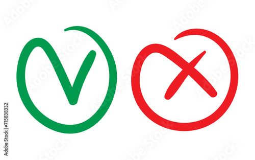 check and cancel sign hand drawing vector