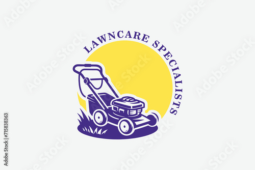lawncare specialists, lawn mower vector logo photo
