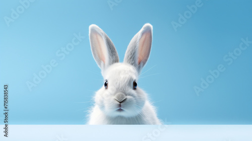 White easter bunny ears on a blue and minimalist background  © pangamedia