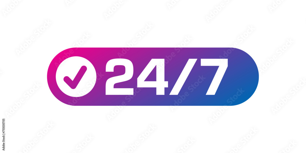 check sign and 24-7 logo. 24 hours, seven days concept. gradient 24-7 days logo check sign and 24-7 logo. 24 hours, seven days concept. gradient 24-7 days logo