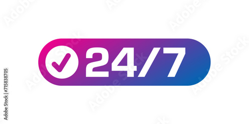 check sign and 24-7 logo. 24 hours, seven days concept. gradient 24-7 days logo