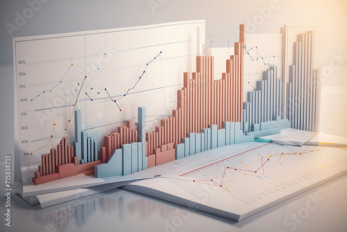 Financial forecast chart analysis. Graph reflects data behaviour over the historical period. Statistic research concept design. 3d rendering design.