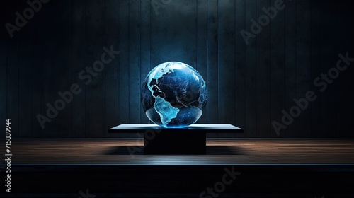 blue globe on a metal table