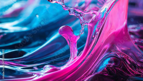 A splash of fluid background with neon blue and pink fluids intertwined, resembling a futuric cyberpunk look