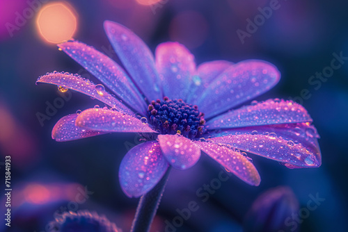 A Cyberpunk Daisy Blooms with Dew Drops, Illuminated by Blinding Neon Lights - A Futuristic and Artistic Wallpaper or Backdrop Concept Neon Nature