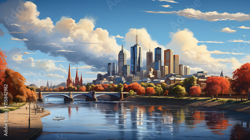 Panorama view of Melbourne city, Bright color