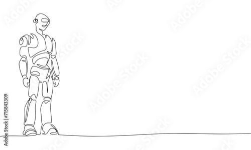 One line continuous robot. Line art robot isolated on white background. Hand drawn vector art.