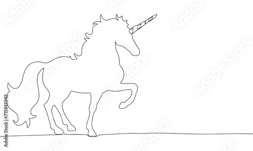 One line continuous unicorn. Line art unicorn silhouette isolated on white background. Hand drawn vector art.