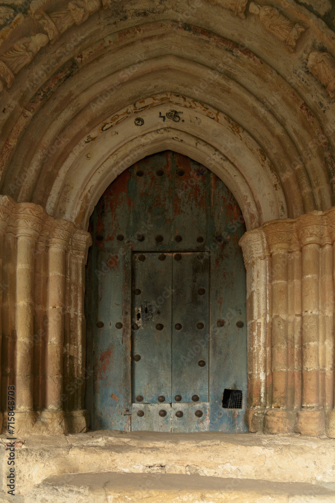 Door of the medieval hermitage of Santa Maria de la Hoz in Tobera