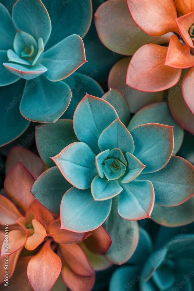 close up image of some succulent flowers in a blue and peach fuzz color close up image of some succulent flowers in a blue and peach fuzz color