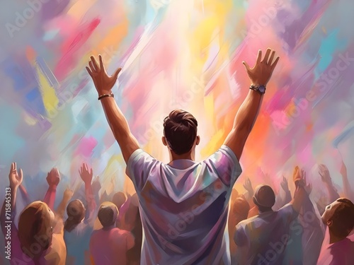 Fotografija The man raises his hands to praise and glorify God