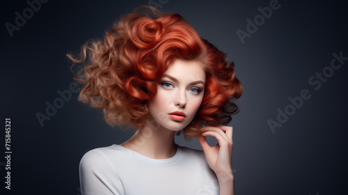 Perfect hair styling woman, beauty portrait curly hair, hairstyle, natural cosmetics