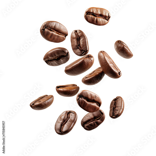 Falling coffee beans Isolated on white background