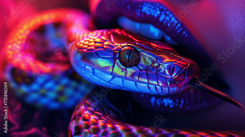 Neon snake enchantment, a blend of technology and nature for futuristic design concepts
