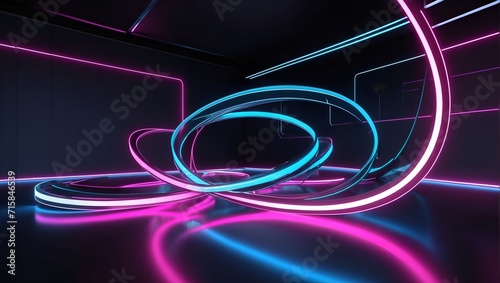 3d render Abstract neon background Flores centimes glowing. photo