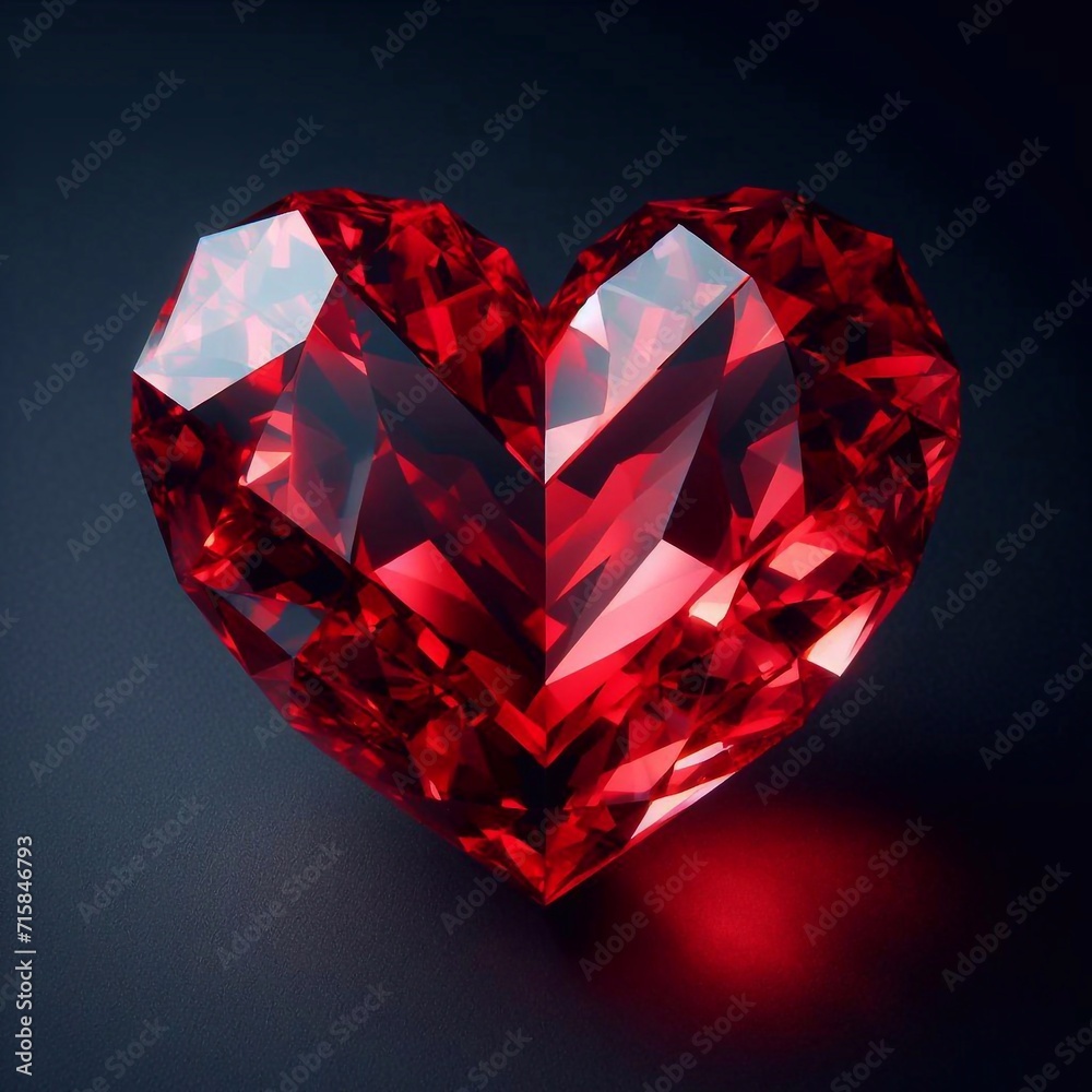 Red crystal heart with flowers. AI generated illustration
