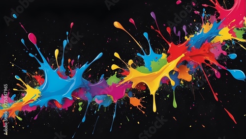splatter colorful paint in black background.