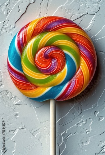 a colorful lolipop on a stick and white background