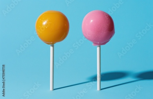 two different colored lollypops on the blue background © olegganko