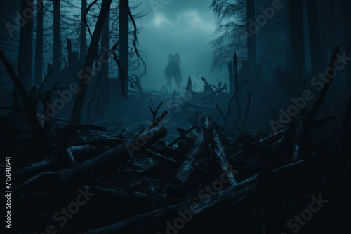 Haunted Forest with a Mysterious Giant Silhouette © Asmodar