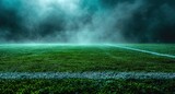 soccer field with a green pitch, in the style of smokey background