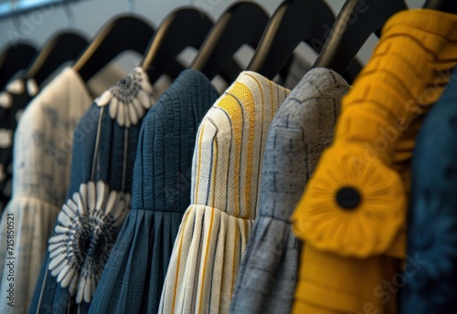 a collection of dresses are hanging on a rack