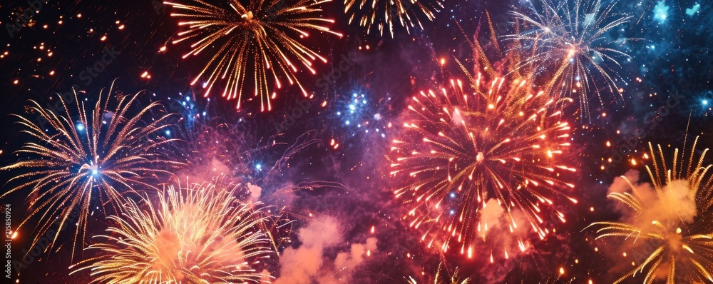 Fototapeta premium fireworks in the sky with many colored and bright lights