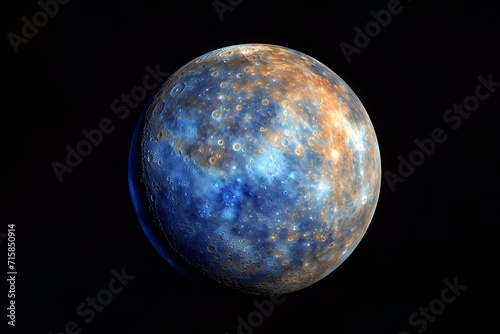 Mercury-like planet on the dark background