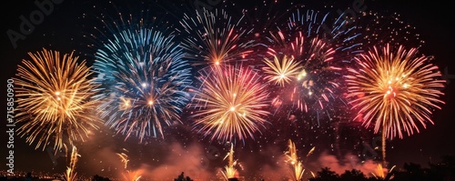 many colorful fireworks flash on the night sky