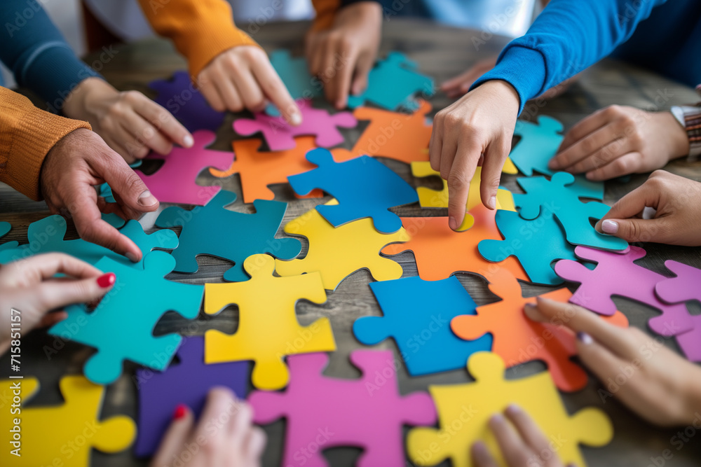 Vibrant scene of employees working together and each person ...