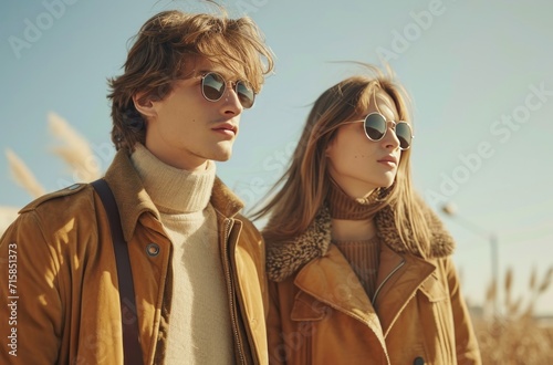 two people in beige looking for