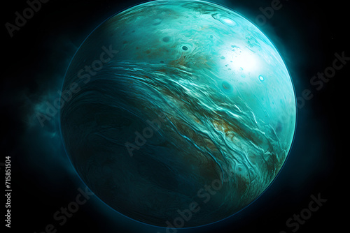 The Uranus-like planet on the dark space background