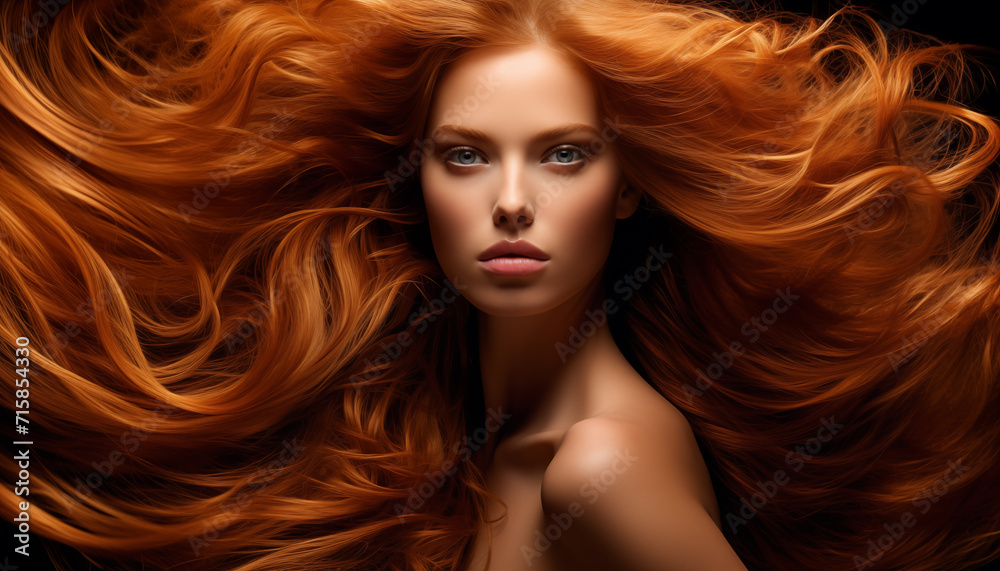 Glamour in the motion of a supermodels long, flowing waves. The intricate makeup and hairstyle add to the allure of the scene. AI Generative. Glamour in the motion of a supermodels long, flowing waves. The intricate makeup and hairstyle add to the allure of the scene. AI Generative.