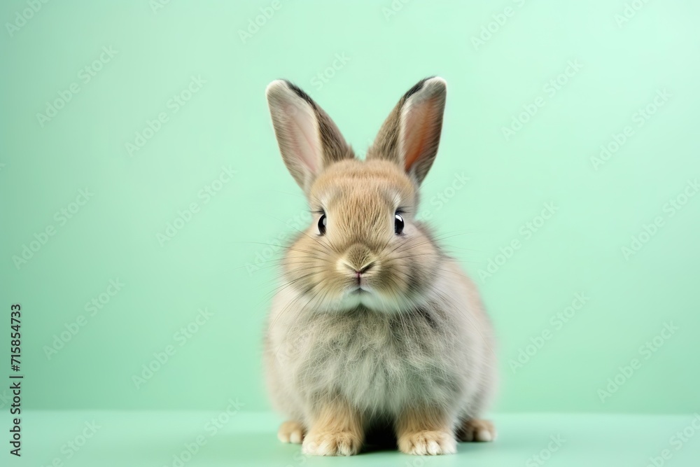 Cute bunny little ears, grey rabbit on green background, Easter celebrations and pet care with copyspace for text. Cute bunny little ears, grey rabbit on green background, Easter celebrations and pet care with copyspace for text.