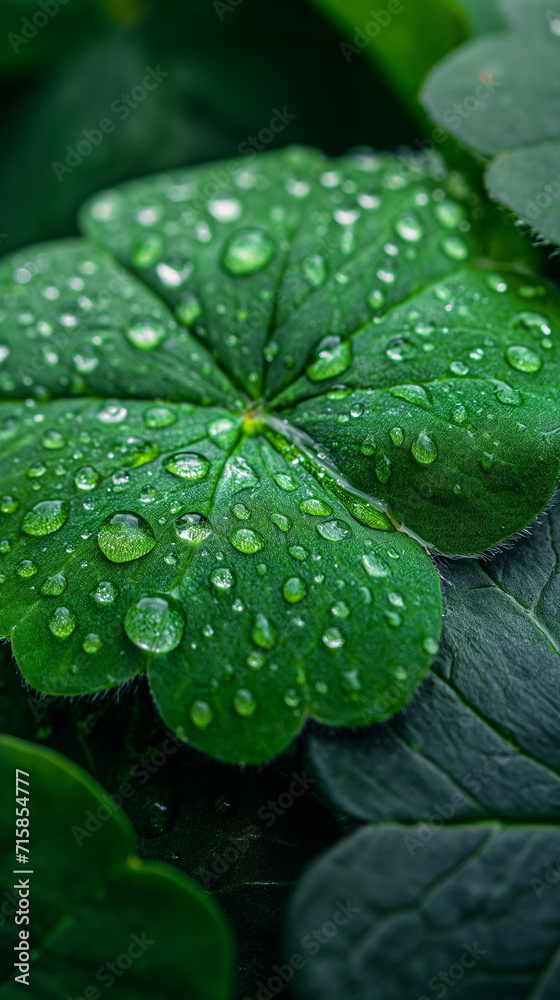 A Close-Up of a Shamrock Leaf Adorned with Delicate Dew Drops - A Captivating Image Evoking the Essence of St. Patrick's Day and the Beauty of Nature A Close-Up of a Shamrock Leaf Adorned with Delicate Dew Drops - A Captivating Image Evoking the Essence of St. Patrick's Day and the Beauty of Nature