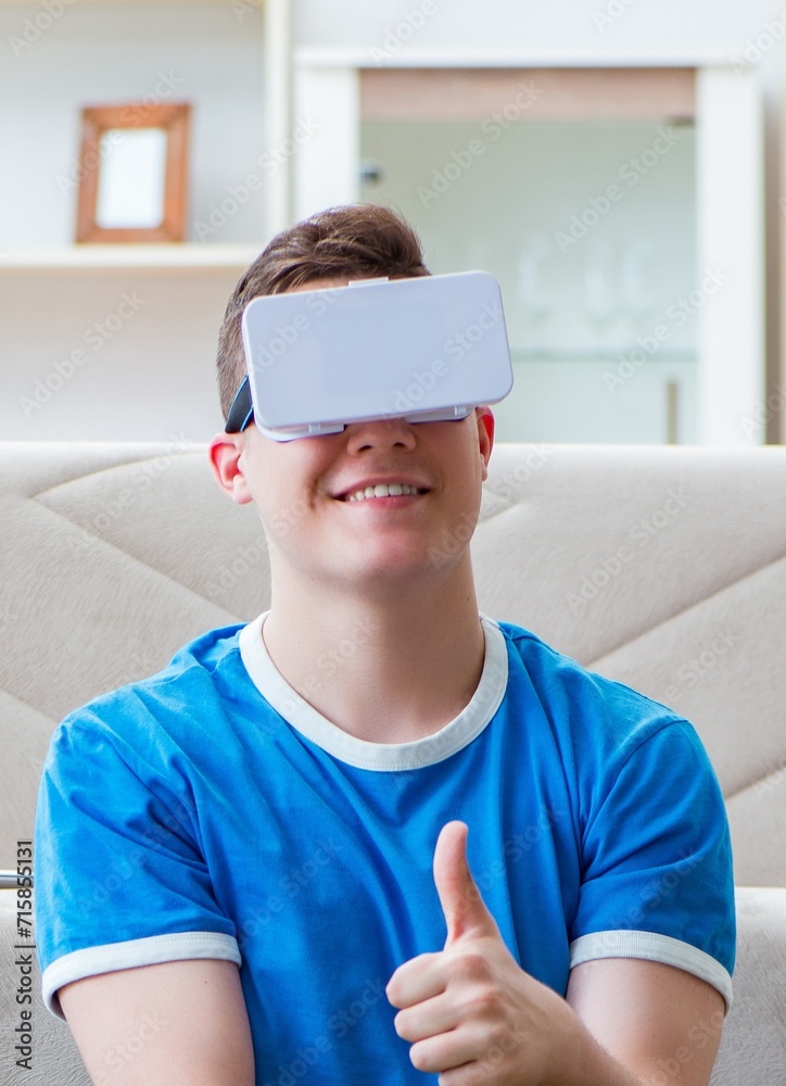 Young man with virtual glasses